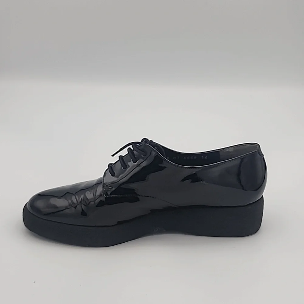 ROBERT CLERGERIE Black Patent Leather Platform Oxfords, size 37